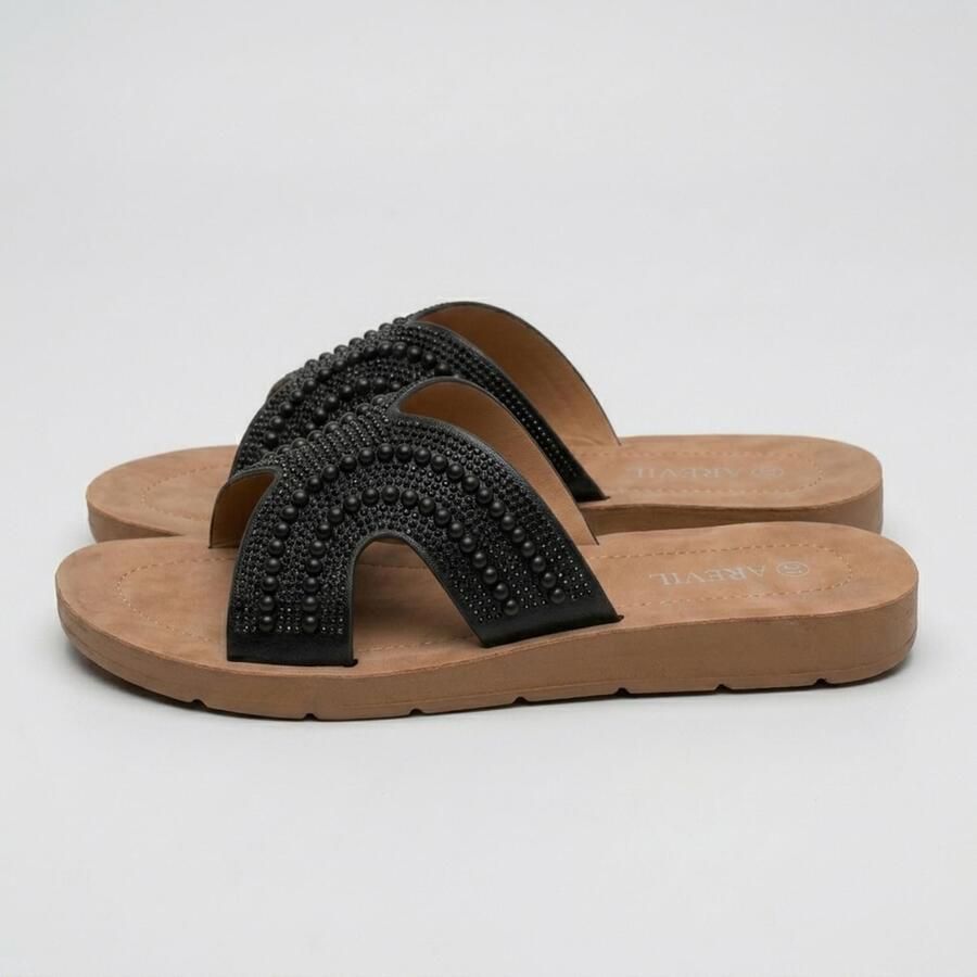 Pantoffels zomer glitterslippers met steentjes en parels