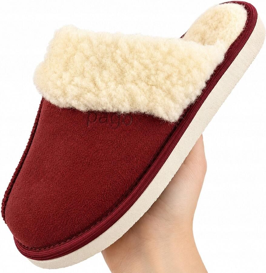 PAPAGO Dames Pantoffels Merino Wol Bordo Warm & Comfortabel