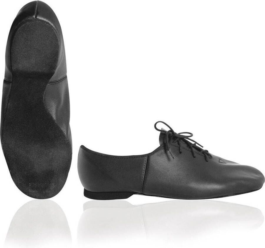 Papillon Jazzschoenen Zwart Leer Platte Dansschoenen Salsa Volledige Zool