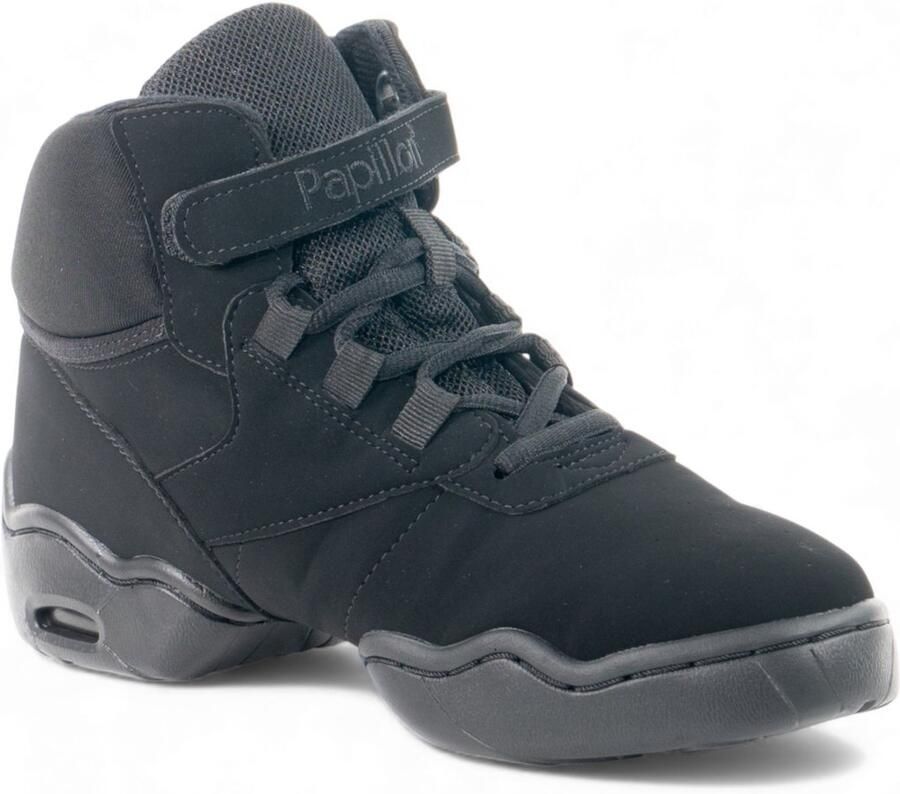 Papillon PA1506 hooge danssneakers Splitzool met lucht gevulde demping Uitstekende flexibiliteit en bewegingsvrijheid Extra enkelondersteuning met klittenbandstrip Hiphop Streetdance Jazzdance Zumba Zwart