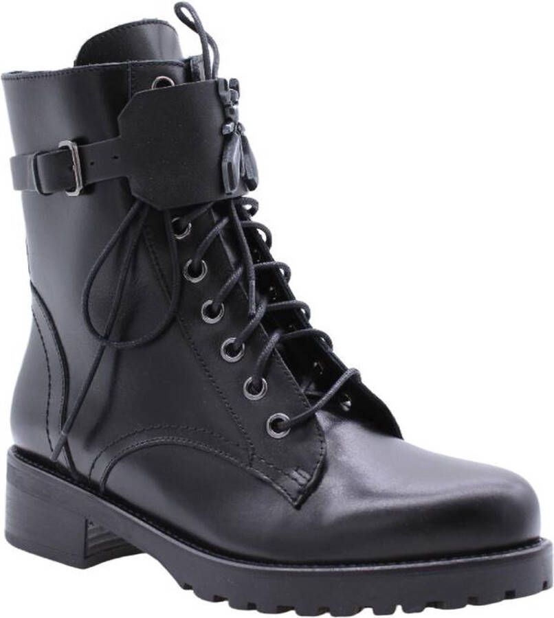 PATRIZIA PEPE Zwarte Leren Laarzen met Logo Applicatie Black Dames