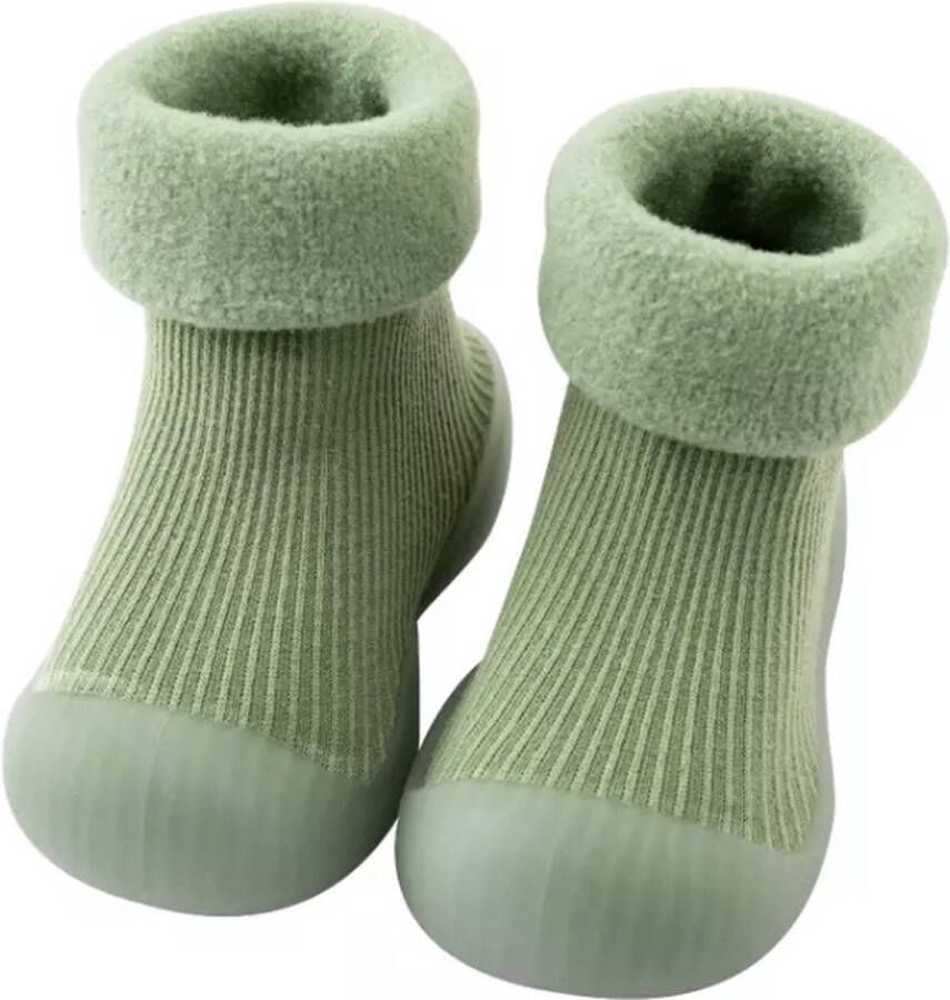 Baby-slofje.nl Fleece Anti-slip schoentjes Sok sloffen Eerste loopschoentjes van Baby-Slofje Effen groen