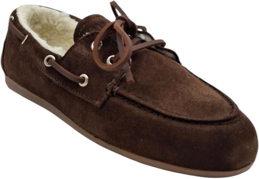 PAVEMENT Pavilde 24411 Brown Suede Warme Loafer met Wollen Voering
