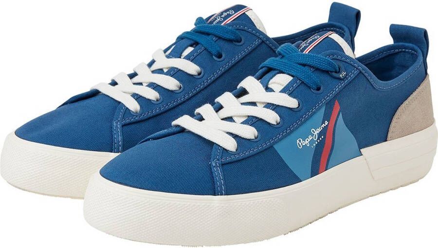 Pepe Jeans Allen Falg Nette Sneakers Niebieskie Laag Vetersluiting