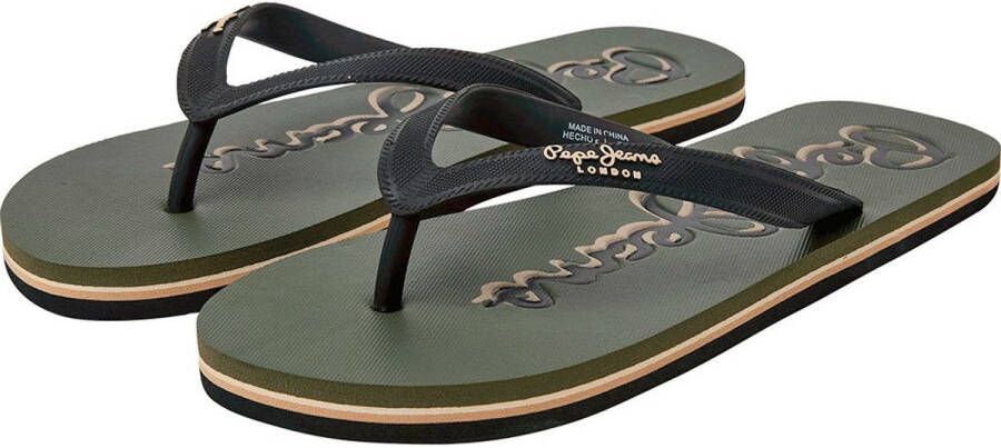 Pepe Jeans Bay Beach Logo Slippers Groen Zwart Man