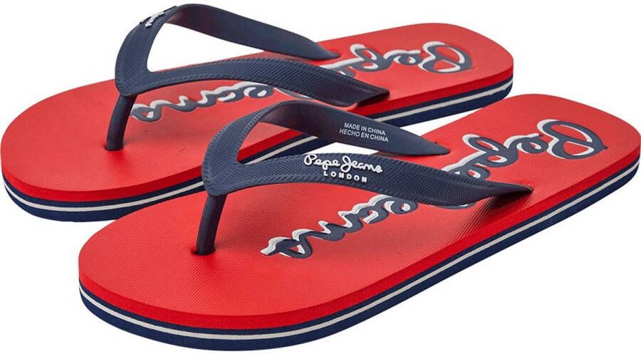 Pepe Jeans Bay Beach Logo Slippers Rood Blauw Man