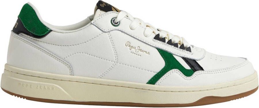 Pepe Jeans Serie Witte Herensportschoenen Groene Accenten Leren Details
