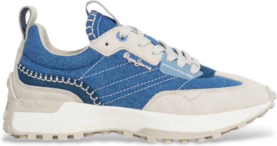 Pepe Jeans Lucky Denim blauwe leren sportschoenen