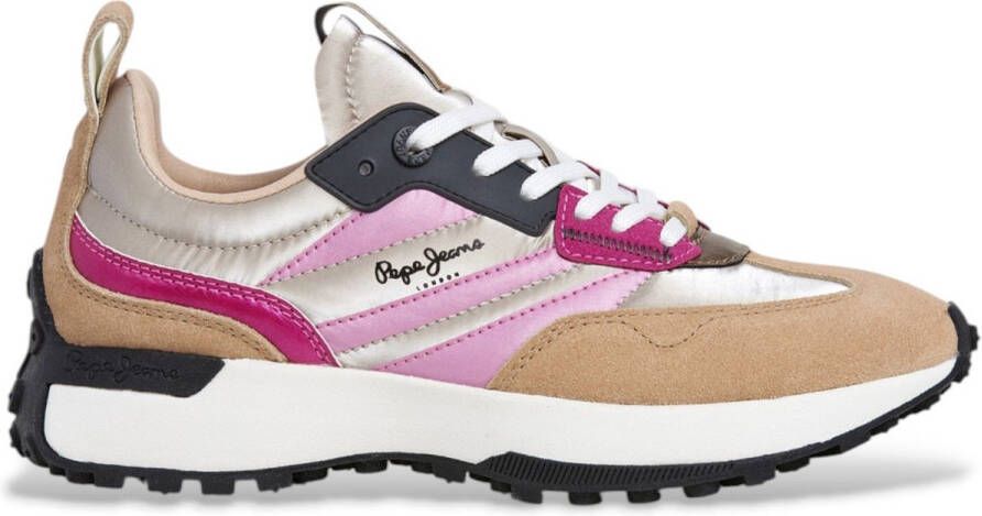 Pepe Jeans Lucky Glimmende beige leren sportschoenen