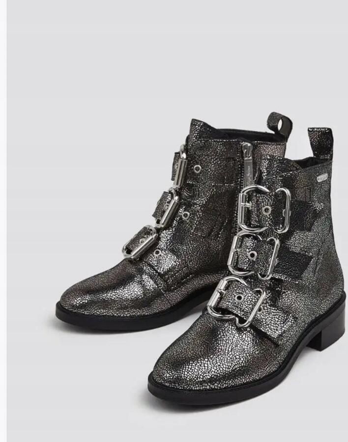 Pepe Jeans AWE Lederen Dameslaarzen Zilver Gespen