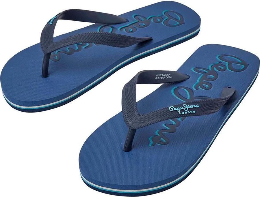 Pepe Jeans Bay Beach Logo Slippers Blauw Man