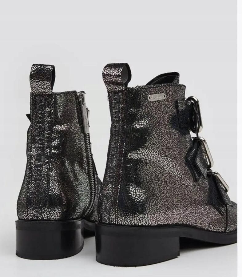 Pepe Jeans Dames Leren Enkellaarzen Zilver Met Sluitingen