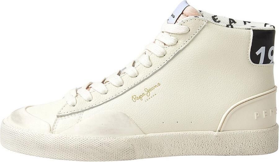 Pepe Jeans Serie Hoge Sneakers Ecru Natuurlijke Leren Bovenkant Dames