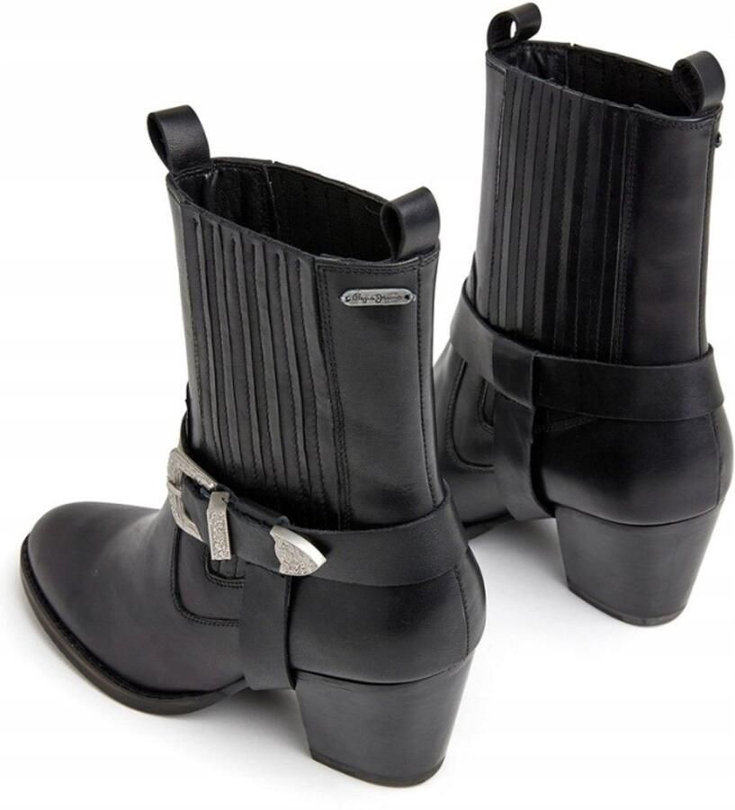 Pepe Jeans Laarzen Zwarte Leren Boots Met Gesp