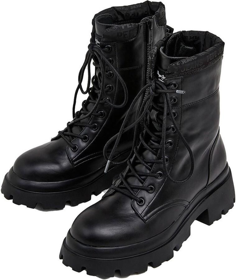 Pepe Jeans LOL Serie Dames Enkellaarzen Zwart Synthetisch Logo