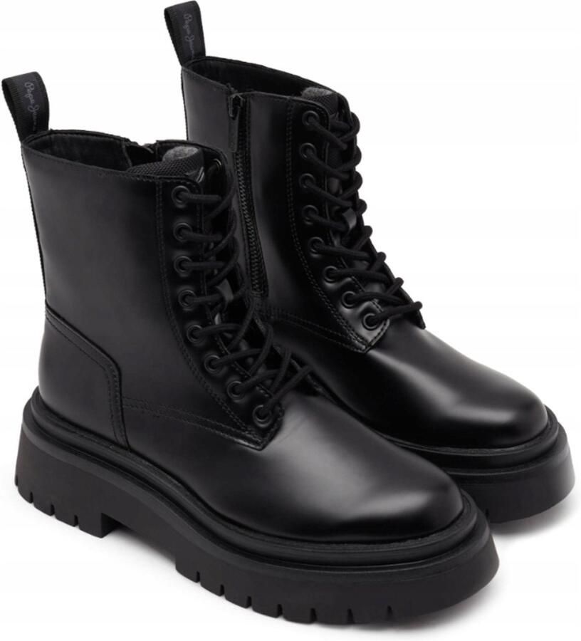 Pepe Jeans Queen Bass Dames Boots Zwart Vetersluiting