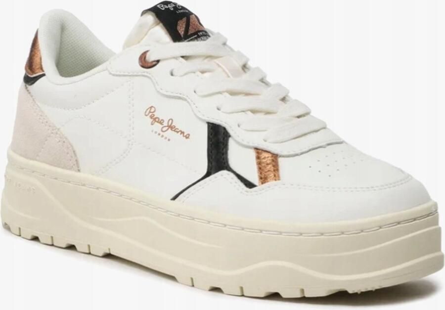 Pepe Jeans Serie Witte Leren Sneakers Dikke Zool Dames