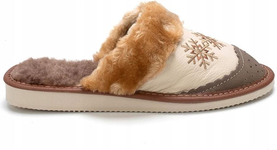 Permani Dames Pantoffels Leer Wol Warm