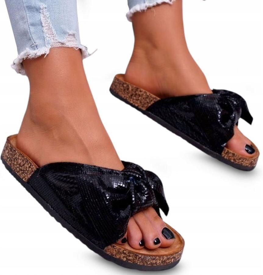 Permani Dames Slippers Zwart Glitter Kurken Zool Comfortabel Strand