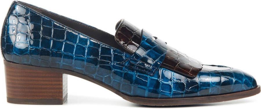 Pertini Instappers Dames Instapschoenen Damesschoenen Leer Dierenprint 32542 combi Blauw combi