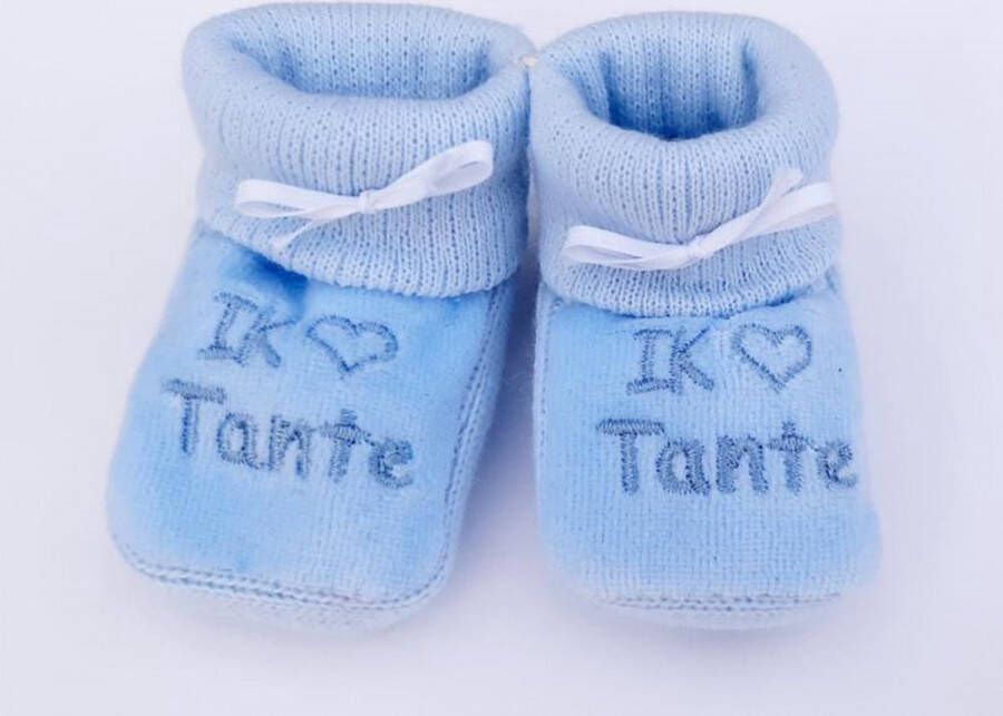 Petit Villain Kraamcadeau Newborn Slofjes I love Tante Blauw 0 3 maanden