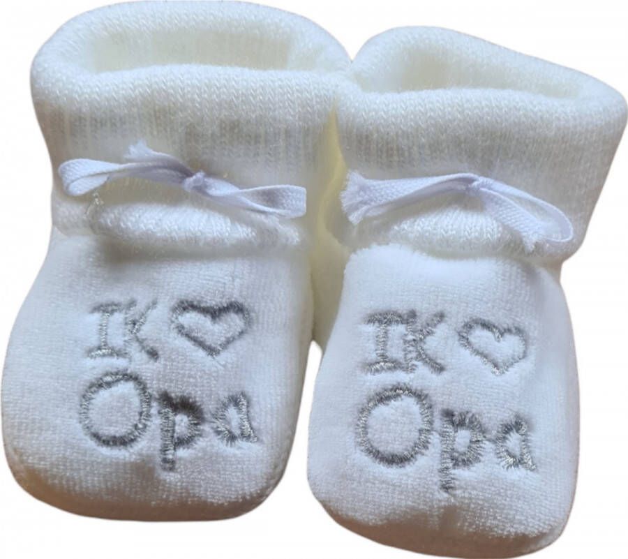 Petit Villain Kraamcadeau Newborn Slofjes I love Opa Wit 0 6 maanden Eerste baby schoentjes