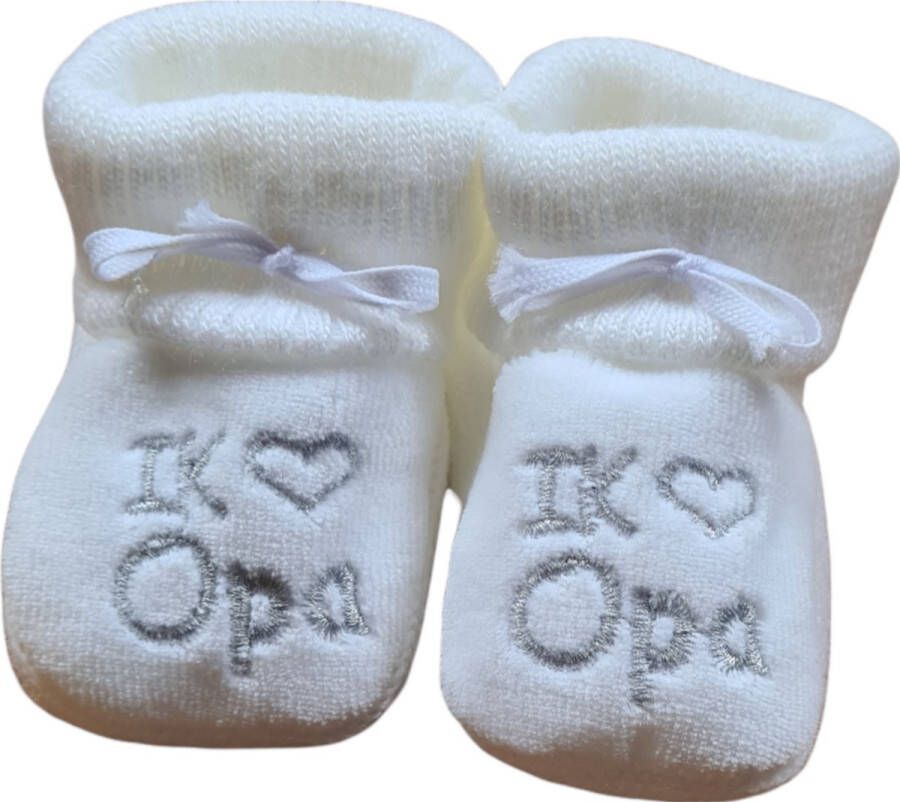 Petit Villain Kraamcadeau Newborn Slofjes I love Opa Wit 0 6 maanden Eerste baby schoentjes - Foto 1