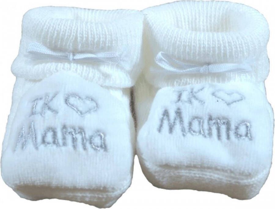 Petit Villain Kraamcadeau Newborn Slofjes Love mama Wit 0 3 maanden