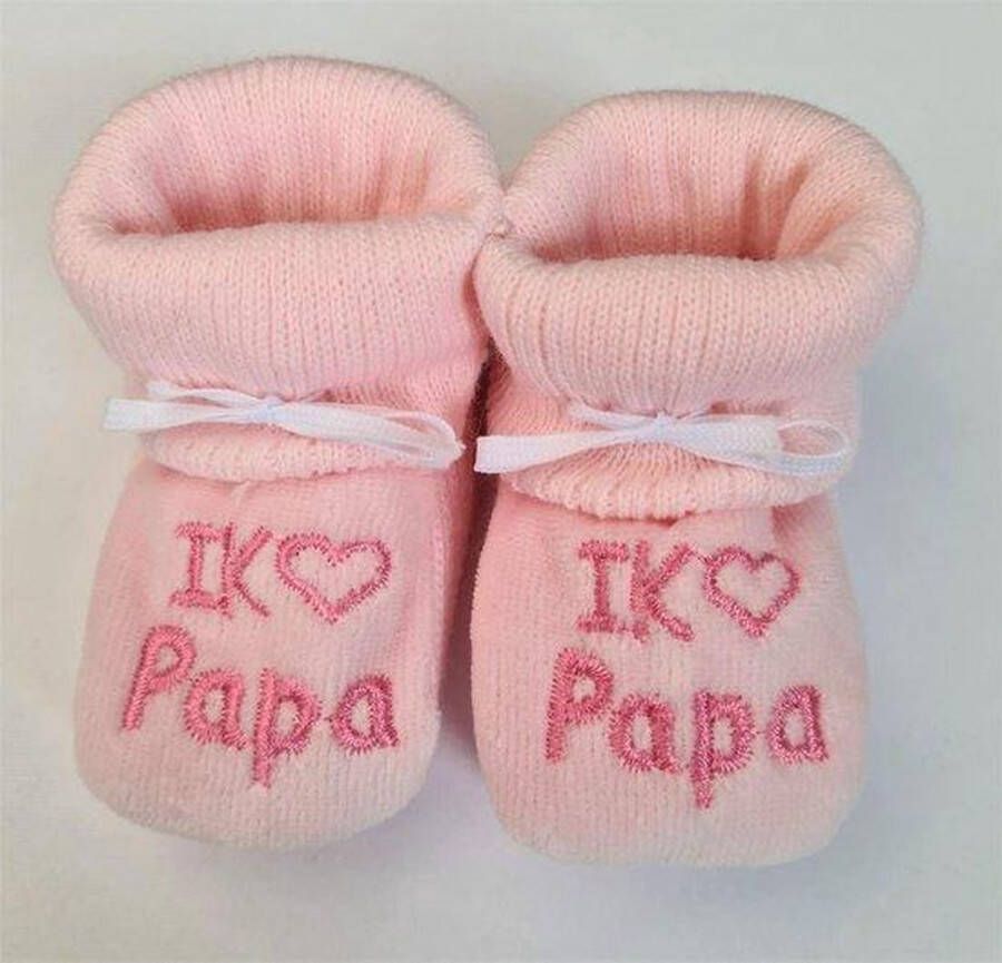 Petit Villain Newborn slofjes Ik hartje papa Roze