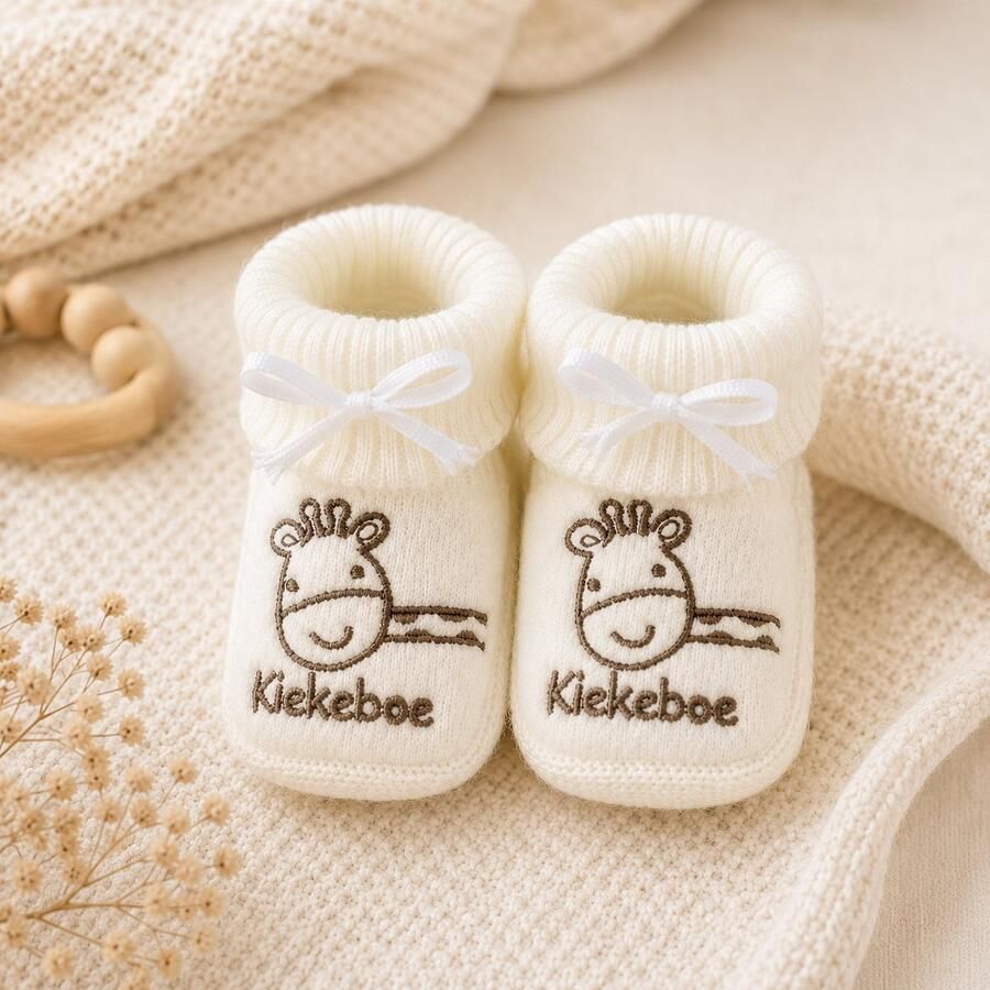 Petit Villain Babyslofjes Giraffe Zachte Gebreide Baby Slofjes Kiekeboe Babyschoentjes Unisex