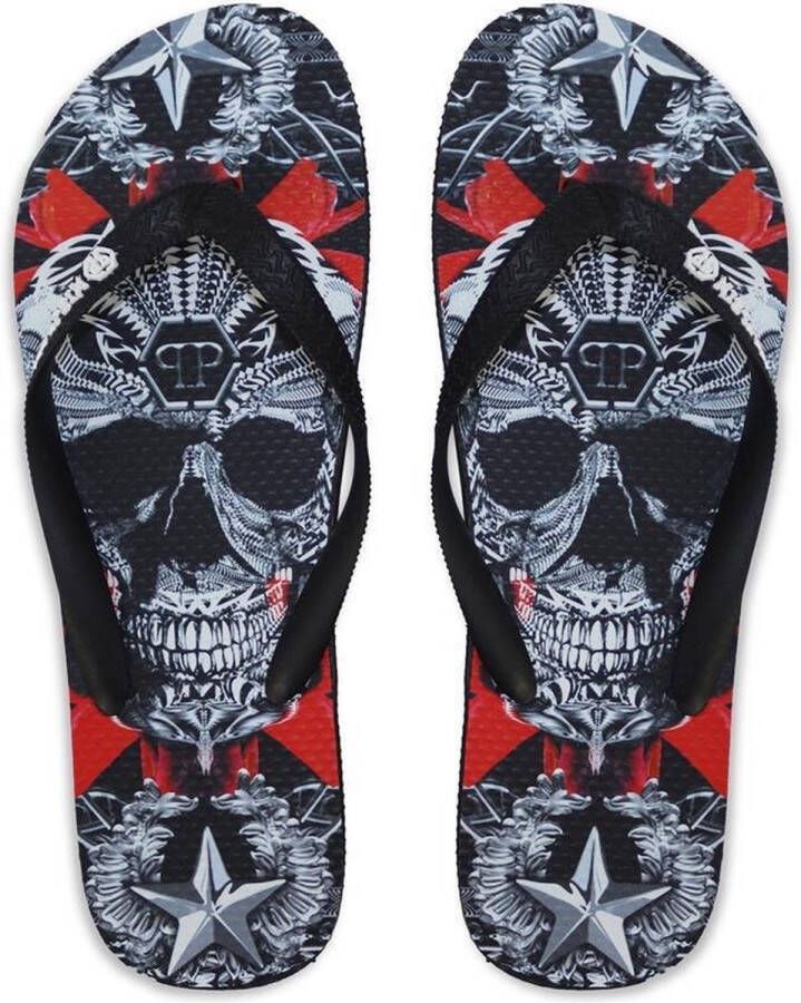 Philipp Plein Comfortabele Synthetische Rubberen Flip Flops Black