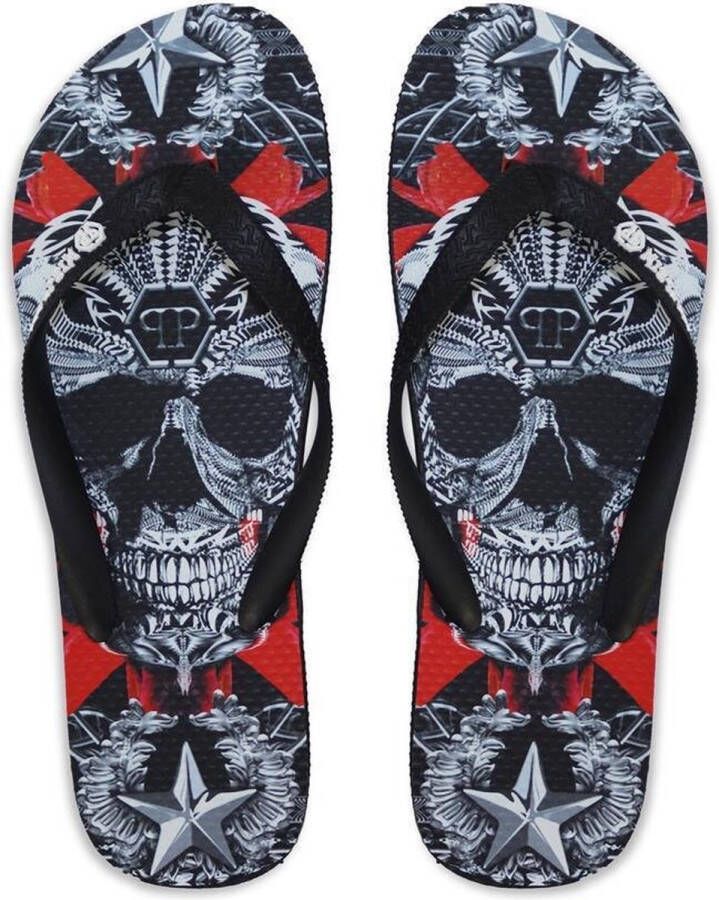 Philipp Plein Comfortabele Synthetische Rubberen Flip Flops Black