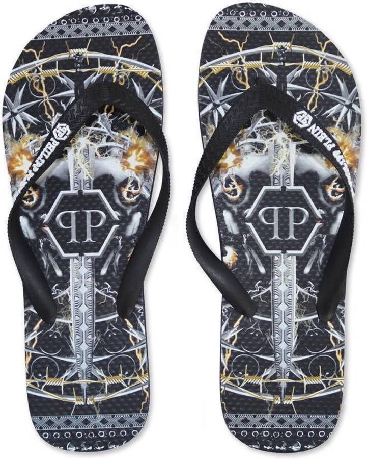 Philipp Plein Skull Grafische Flip Flops Stijlvol Ontwerp Multicolor Dames