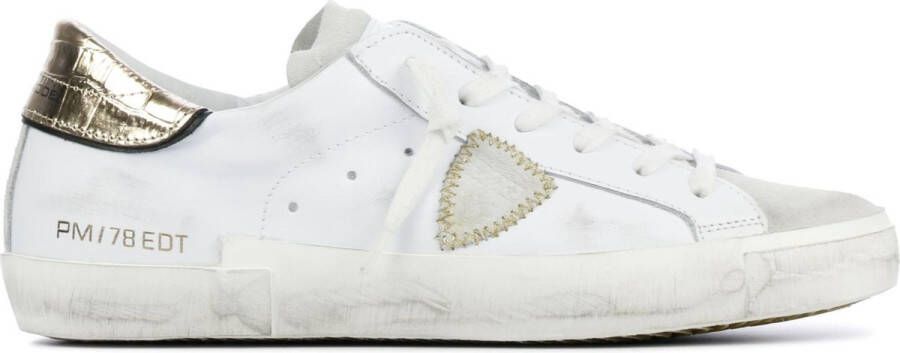 Philippe Model Vintage Leren Sneakers met Geborduurd Zig-Zag Badge White Dames