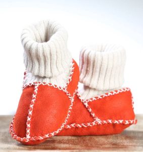 Pialetti Organic Schapenleer baby Slofje Baby Schoentjes Born newborn Handgemaakt Handmade Sokken Model Rood Leder Babyslofjes