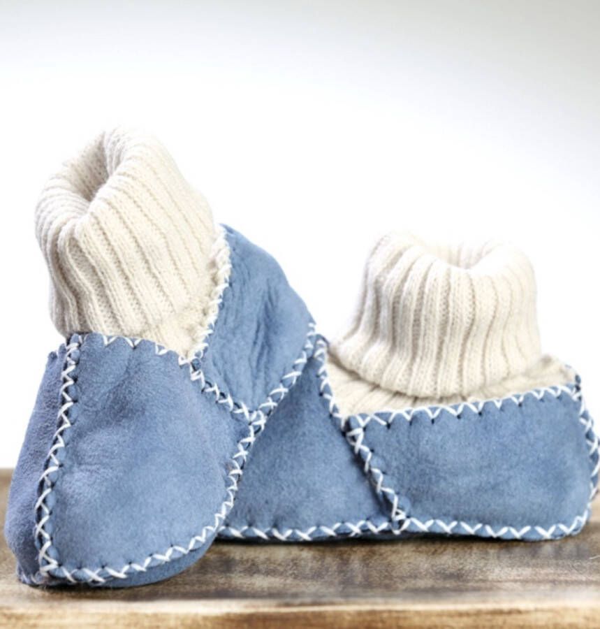 Pialetti Organic Schapenleer Baby Slofjes Baby Schoentjes Born newborn Handgemaakt Sloffen Sokken Model Blauw Leder babyslofjes