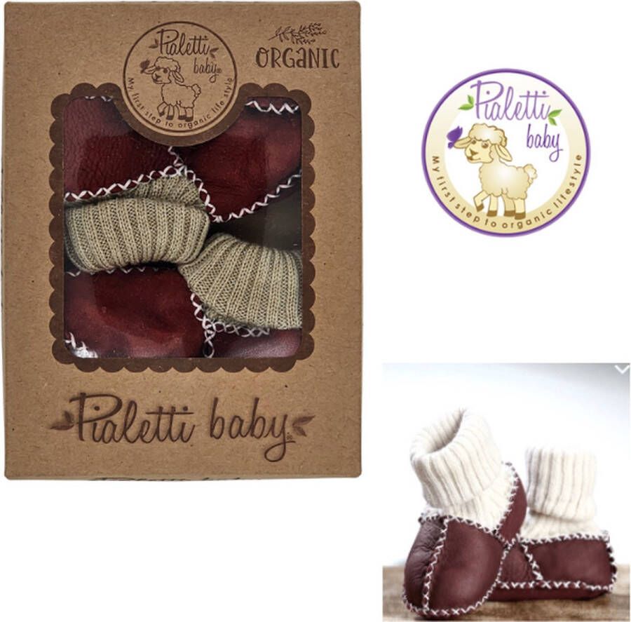 Pialetti Organic Schapenleer Baby slofjes Baby Schoentjes Born newborn Handgemaakt Sloffen Sokken Model Bordeaux Leder babyslofjes
