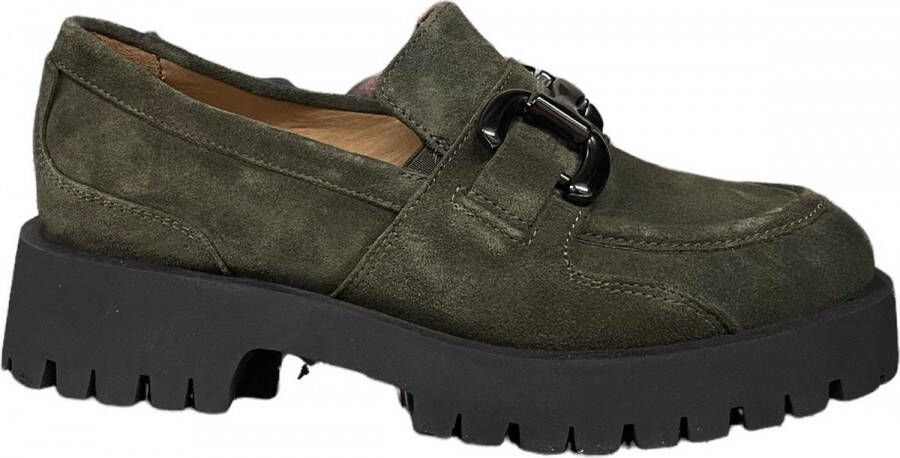 Piedi Nudi 2597-11.05 Military- instappers- damesschoenen- instappers- instap groen