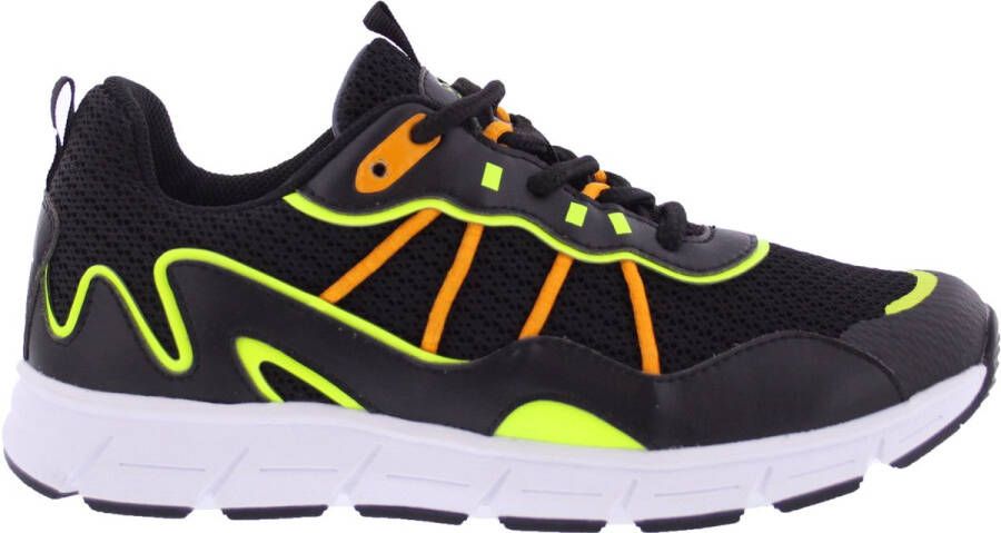Piedro Sport Jack Sneakers Zwart Geel Oranje Vetersluiting Schoen Valt kleiner: bestel een maat groter