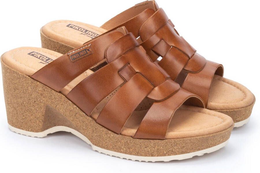 Pikolinos Comfortabele Sleehak Sandaal met Gewatteerde Binnenzool Brown Dames