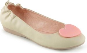 Pin Up Couture Olive 05 opvouwbare ballerina met elastieken hiel en roze hart detail cr�me Vintage Rockabilly = )