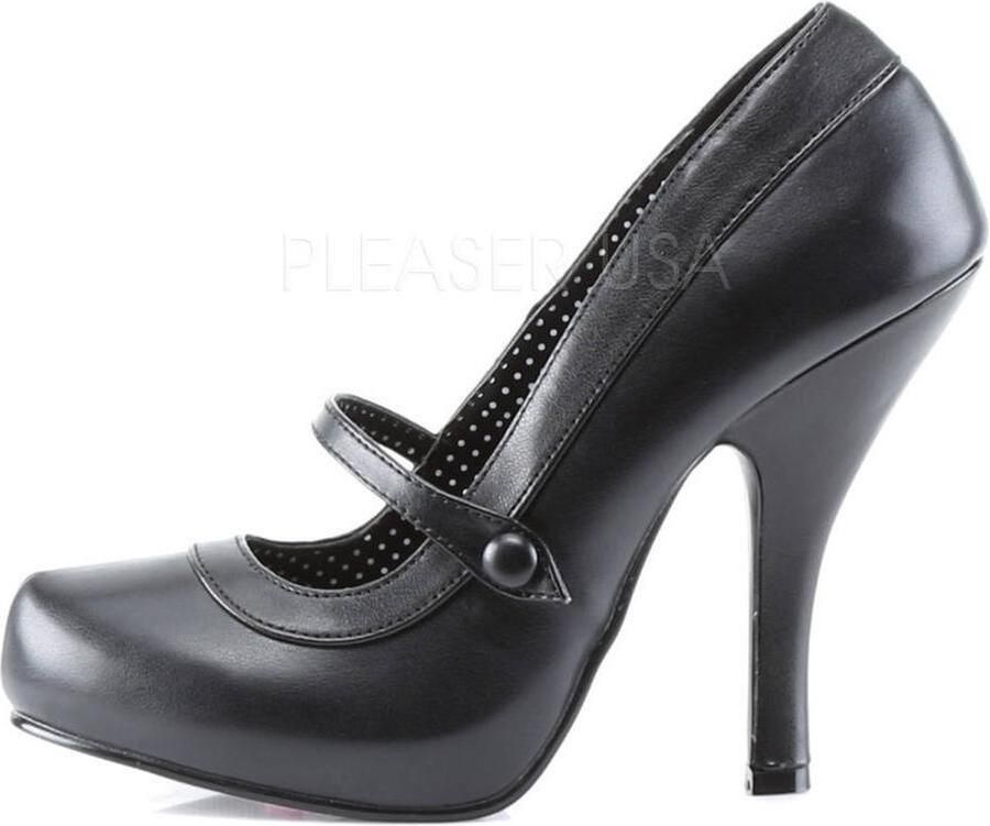 Pin Up Couture Cutiepie-02 plateau mary jane pump met bandje mat zwart Vintage Rockabilly