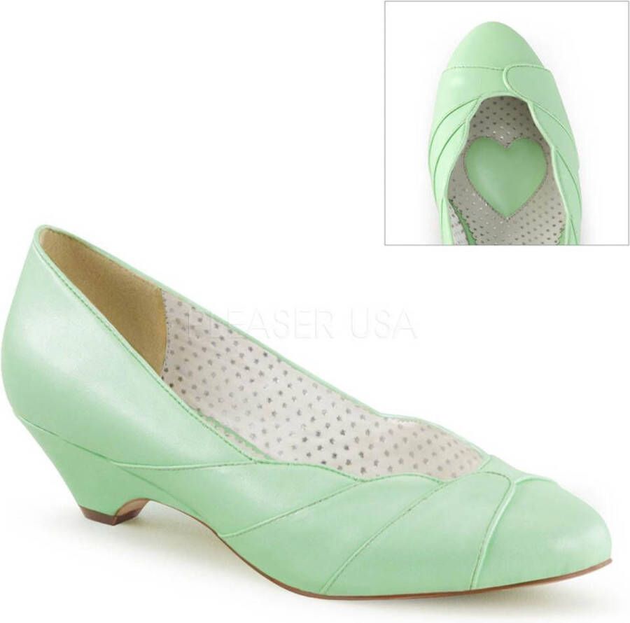Pin Up Couture Lulu-05 pump met korte hak geschulpte rand en hart detail mint groen Vintage Rockabilly