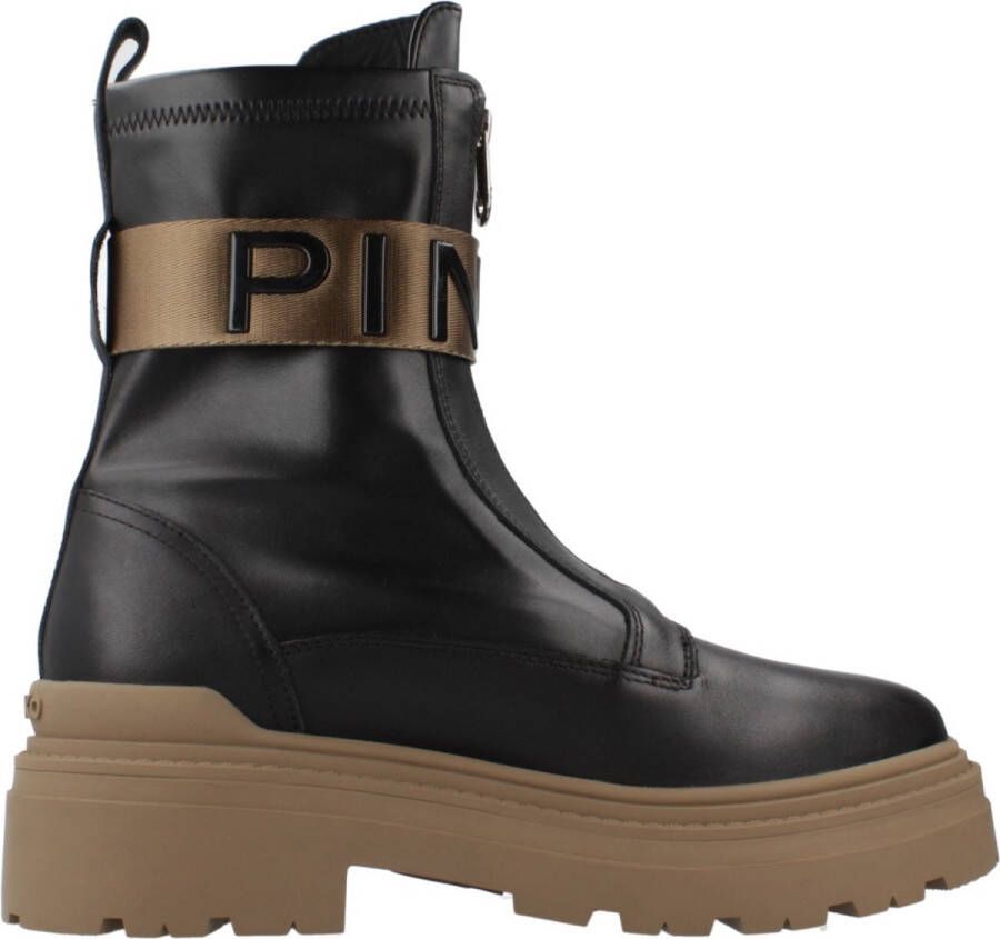 Pinko Zwarte leren enkellaarsjes met rits Black Dames