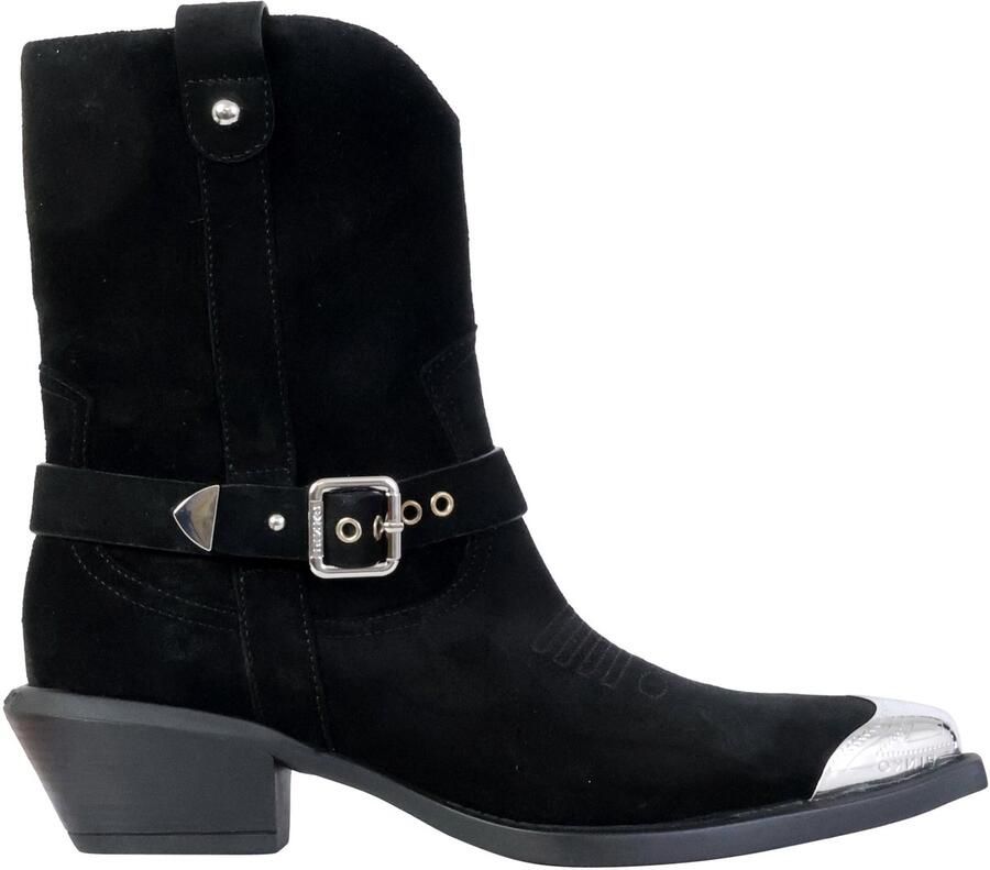 Pinko Metalen Neus Leren Enkellaarzen Gespen Black Dames - Foto 3
