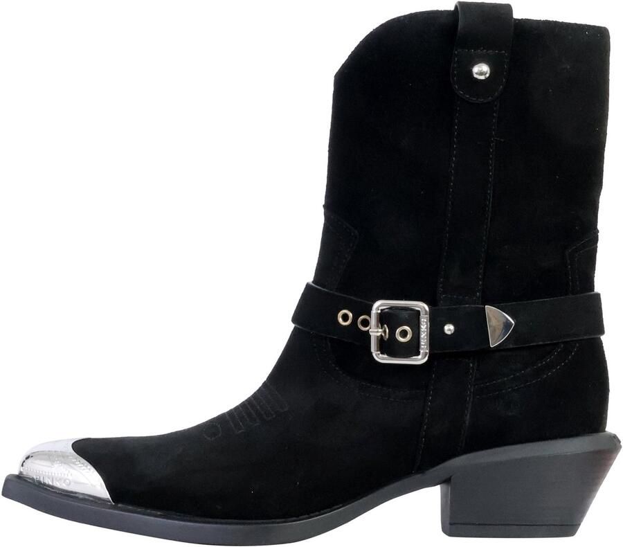 Pinko Metalen Neus Leren Enkellaarzen Gespen Black Dames - Foto 2