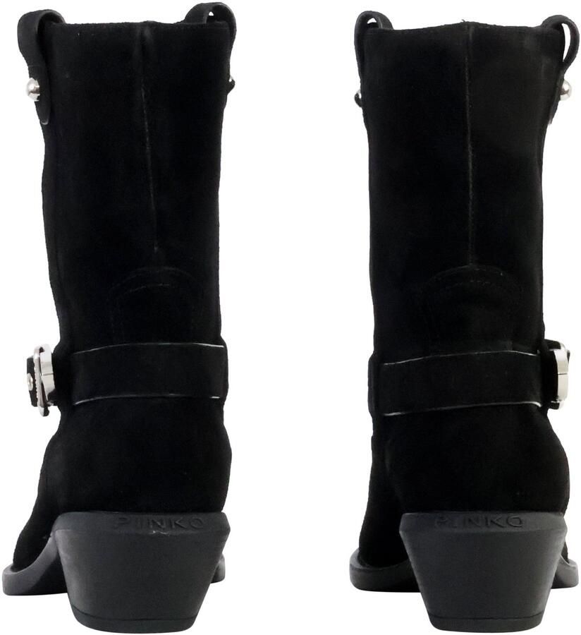 Pinko Metalen Neus Leren Enkellaarzen Gespen Black Dames
