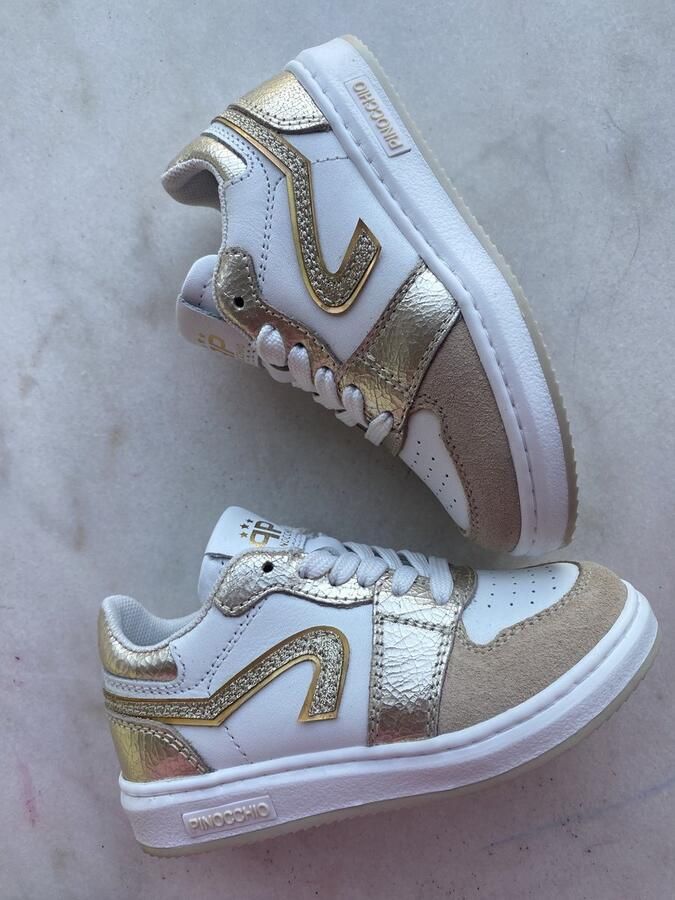 Pinocchio meisjessneaker wit goud