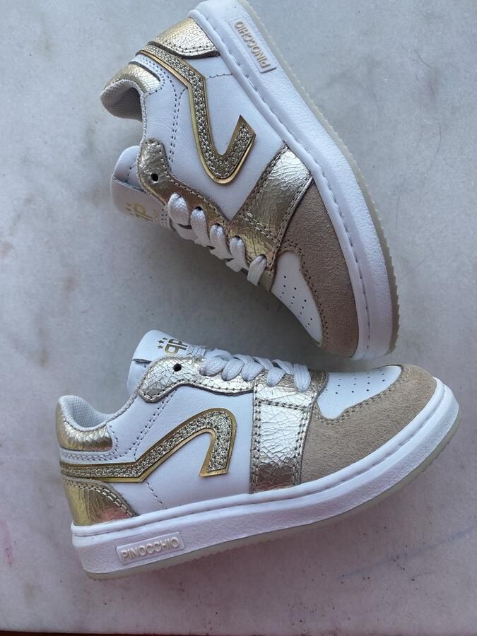 Pinocchio meisjessneaker wit goud