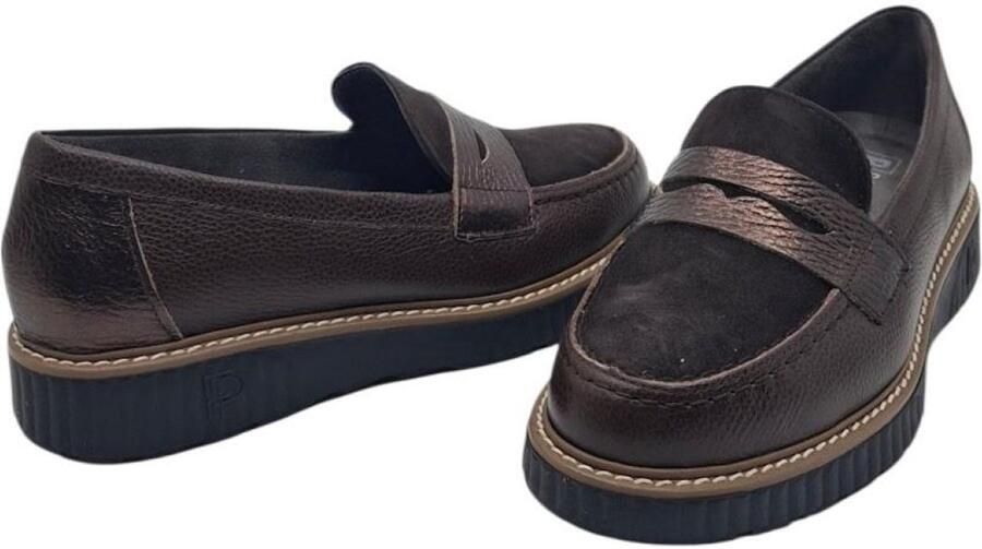 Pitillos 11553 marron mocassin met antifaz in leder en daim